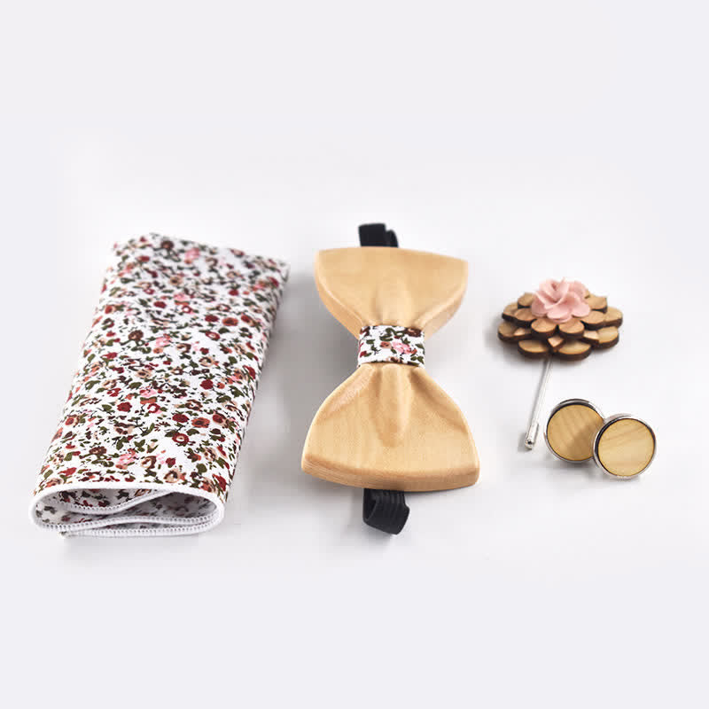 4Pcs Men's Trendy 3D Design Wooden Bow Tie Set - image 3