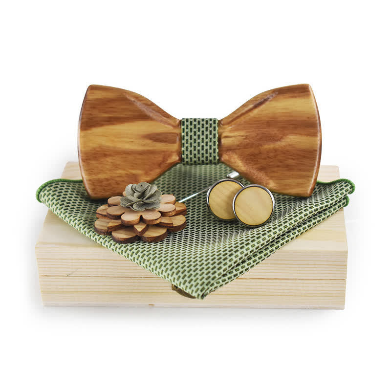 4Pcs Men's Trendy 3D Design Wooden Bow Tie Set - Olive Green - image 7