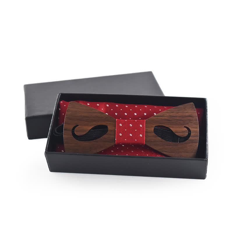2Pcs Men's Hollow Moustach Carved Wooden Bow Tie Set - image 1