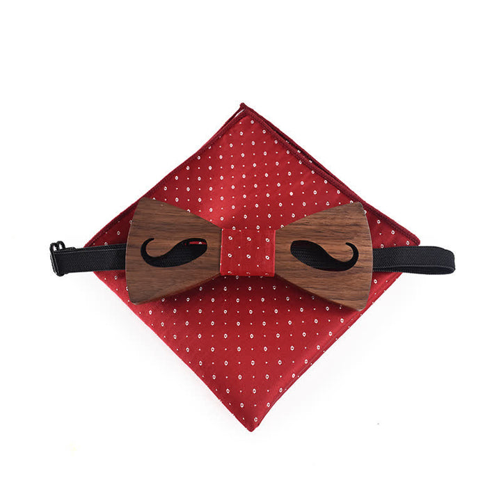 2Pcs Men's Hollow Moustach Carved Wooden Bow Tie Set - image 2
