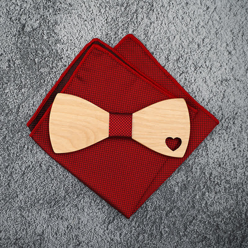 3Pcs Men's Hollow Heart Shape Wooden Bow Tie Set - image 7