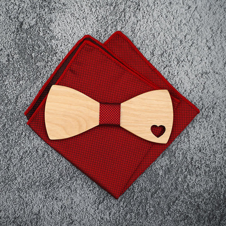 3Pcs Men's Hollow Heart Shape Wooden Bow Tie Set - image 7