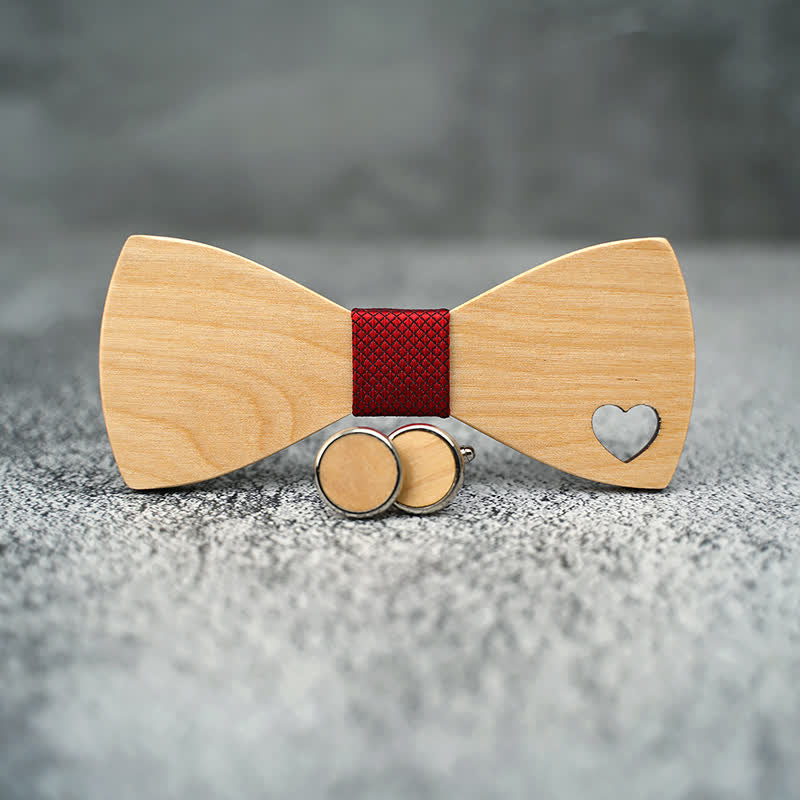 3Pcs Men's Hollow Heart Shape Wooden Bow Tie Set - image 6