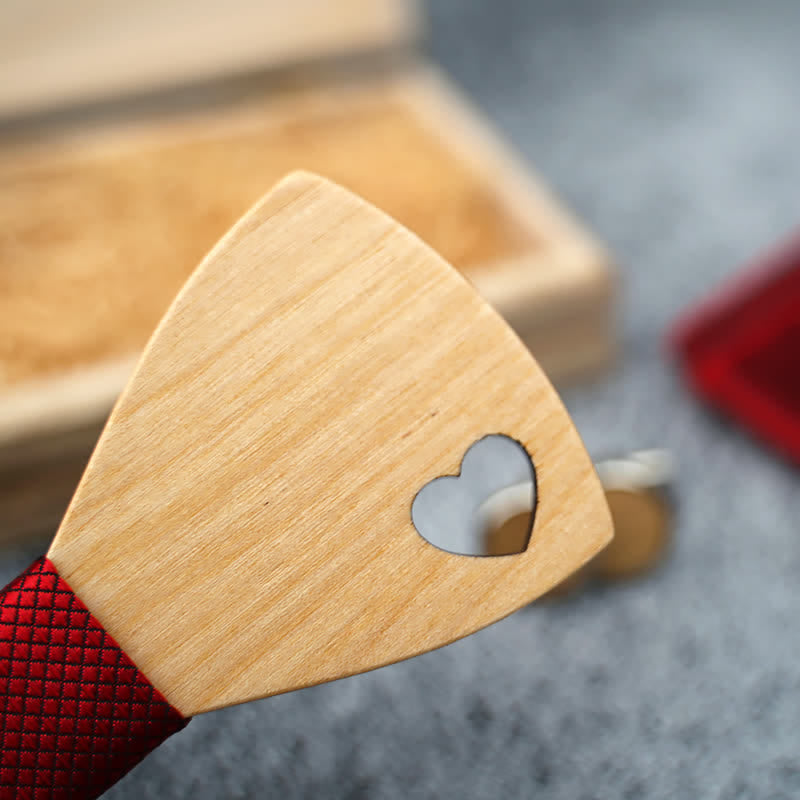 3Pcs Men's Hollow Heart Shape Wooden Bow Tie Set - image 2