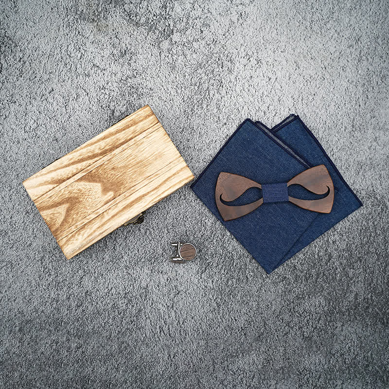 3Pcs Men's Funny Hollow Moustach Wooden Bow Tie Set - image 1