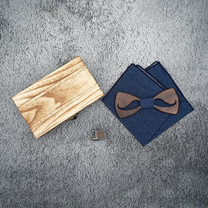 3Pcs Men's Funny Hollow Moustach Wooden Bow Tie Set - image 1