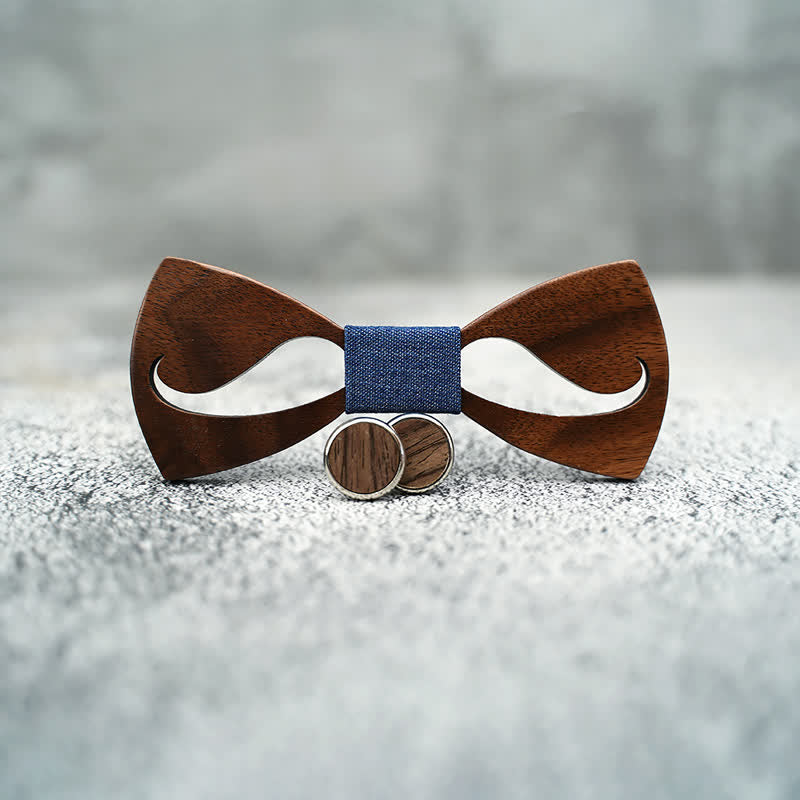 3Pcs Men's Funny Hollow Moustach Wooden Bow Tie Set - image 3