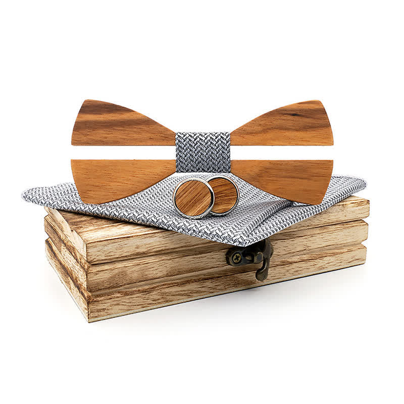 3Pcs Men's Funny Hollow Moustach Wooden Bow Tie Set - Dark Gray - image 9