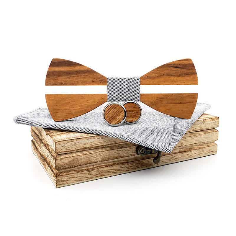 3Pcs Men's Funny Hollow Moustach Wooden Bow Tie Set - Light Gray - image 12