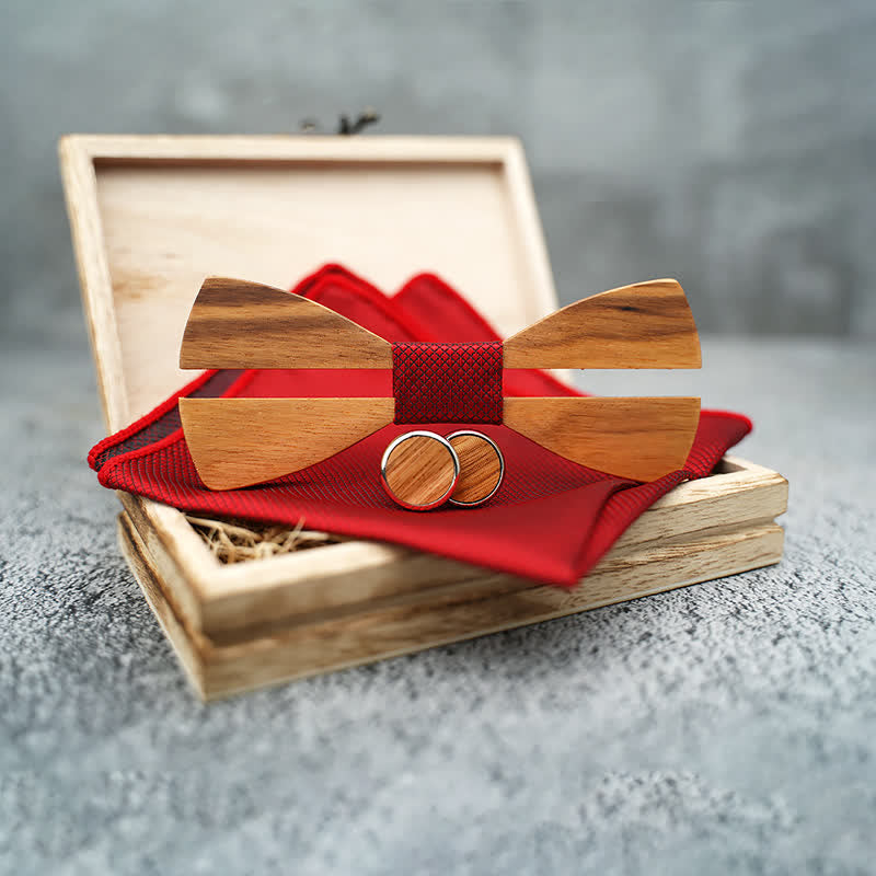 3Pcs Men's Funny Hollow Moustach Wooden Bow Tie Set - image 1
