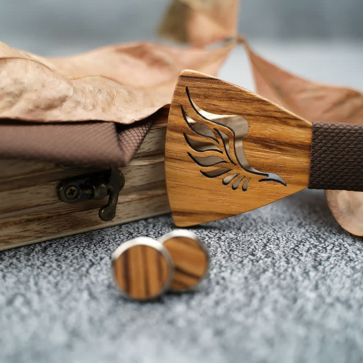 3Pcs Men's Hollow Angle Wings Wooden Bow Tie Set - image 4