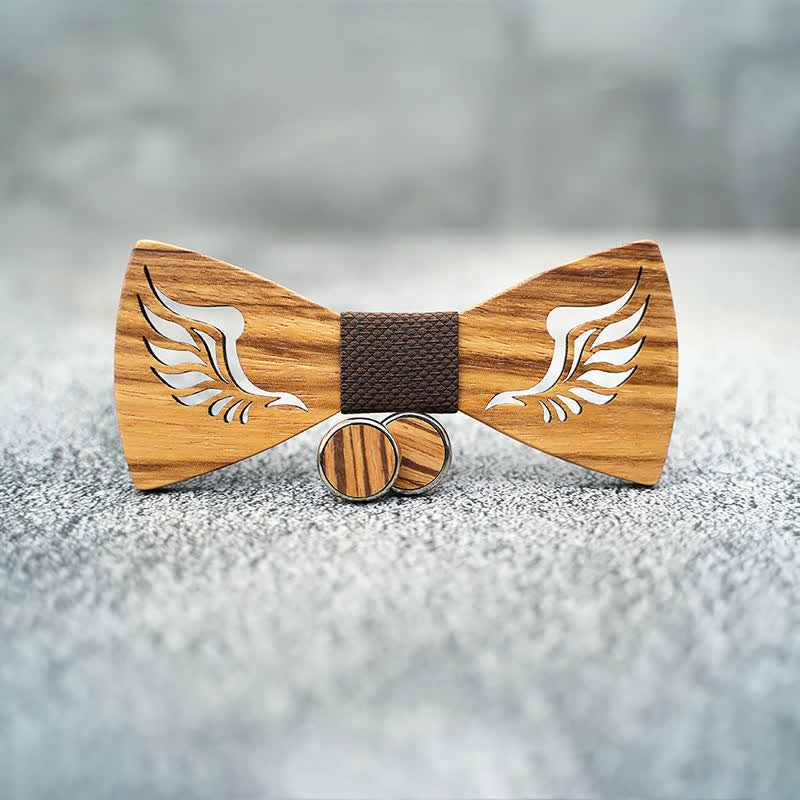 3Pcs Men's Hollow Angle Wings Wooden Bow Tie Set - image 6