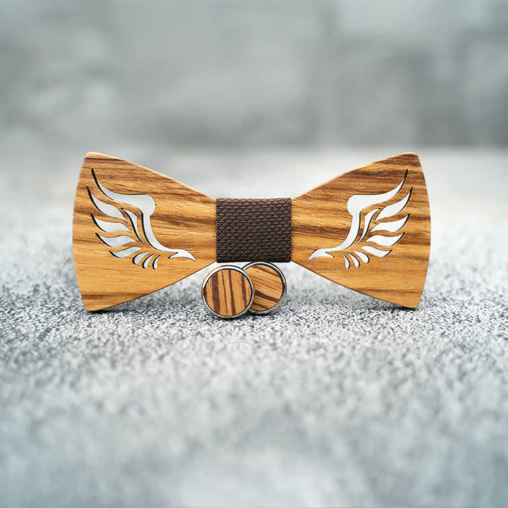 3Pcs Men's Hollow Angle Wings Wooden Bow Tie Set - image 6