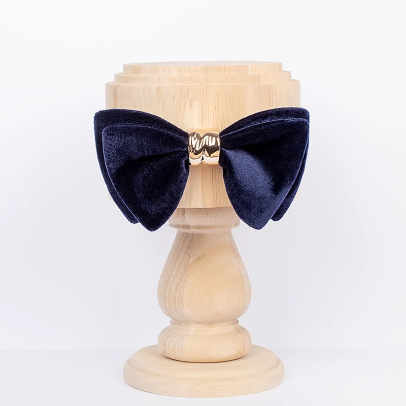 Men's Rose-gold Metal Velvet Butterfly Style Bow Tie - Navy - image 2