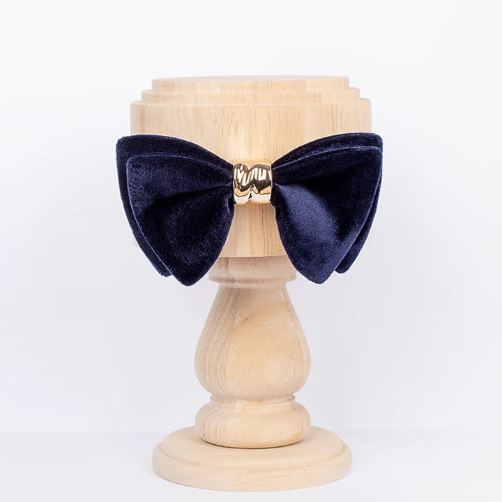 Men's Rose-gold Metal Velvet Butterfly Style Bow Tie - Navy - image 2