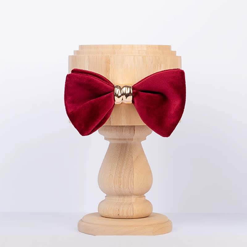 Men's Rose-gold Metal Velvet Butterfly Style Bow Tie - Burgundy - image 7