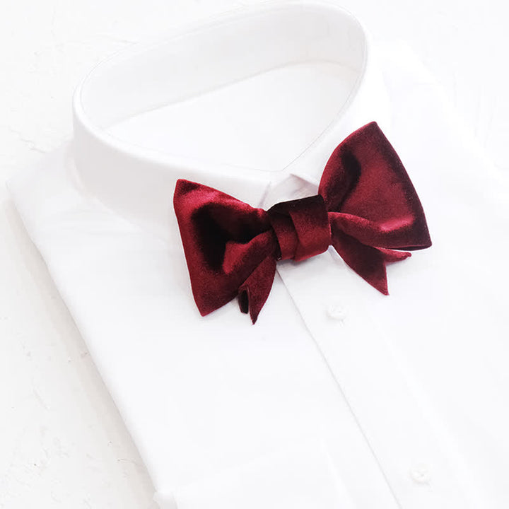 Men's Unique Bow Knot Shape Velvet Bow Tie - Burgundy - image 1