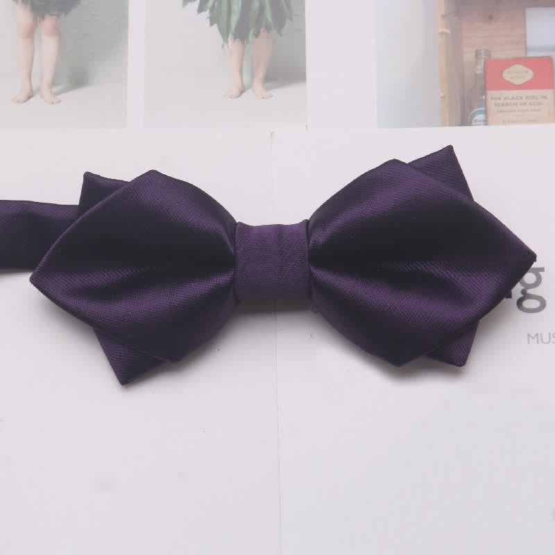 Men's Casual Solid Color Double Layered Pointed Bow Tie - Purple - image 10