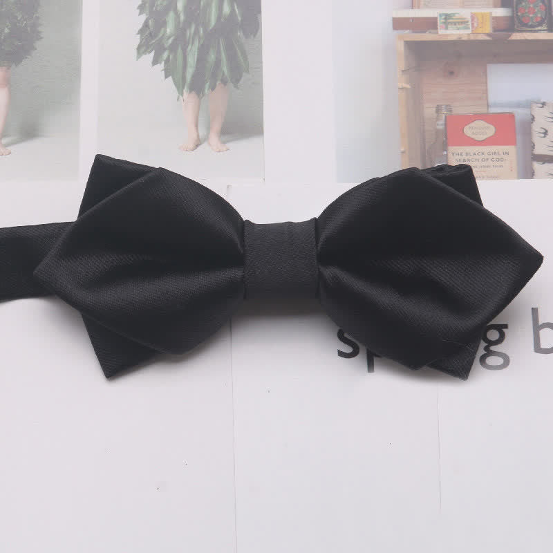 Men's Casual Solid Color Double Layered Pointed Bow Tie - Black - image 2