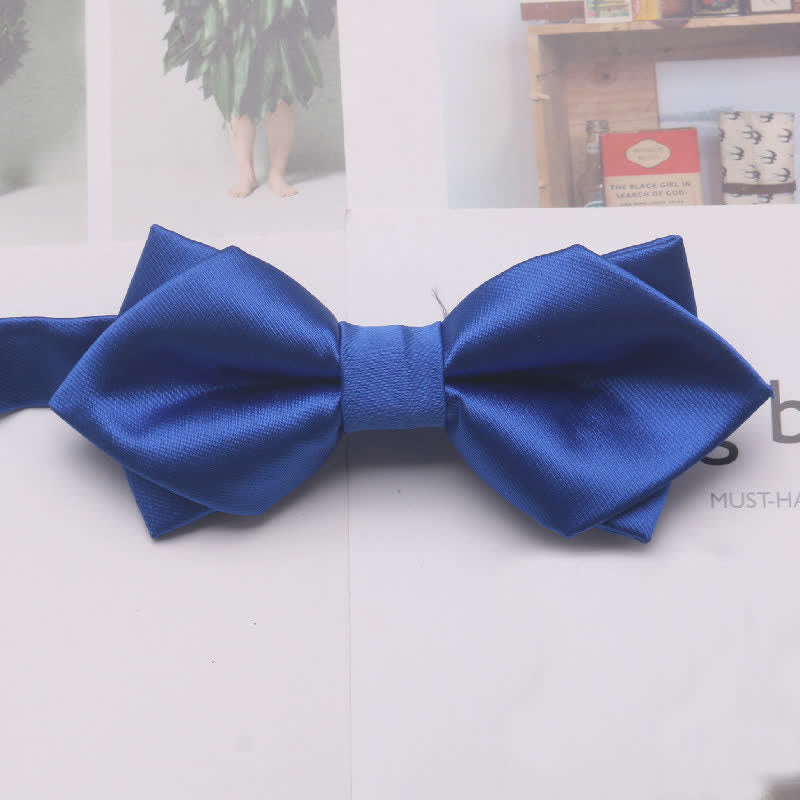 Men's Casual Solid Color Double Layered Pointed Bow Tie - Royal - image 3