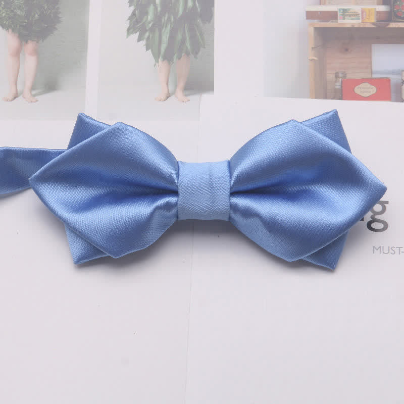Men's Casual Solid Color Double Layered Pointed Bow Tie - Light Blue - image 8