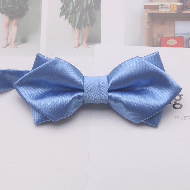 Men's Casual Solid Color Double Layered Pointed Bow Tie - Light Blue - image 8