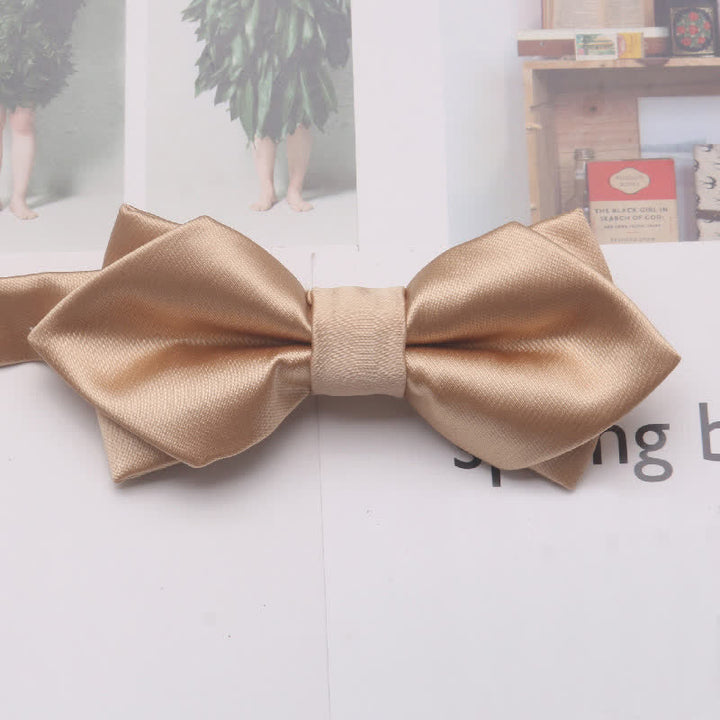 Men's Casual Solid Color Double Layered Pointed Bow Tie - Champagne - image 11