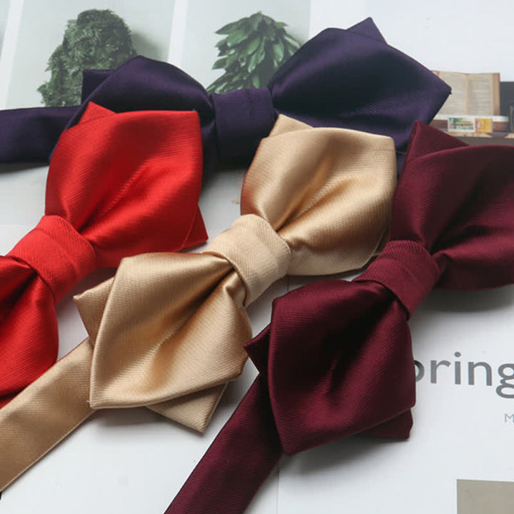 Men's Casual Solid Color Double Layered Pointed Bow Tie - image 1