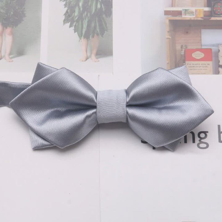 Men's Casual Solid Color Double Layered Pointed Bow Tie - Silver - image 12