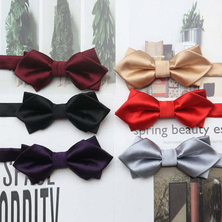 Men's Casual Solid Color Double Layered Pointed Bow Tie - image 0