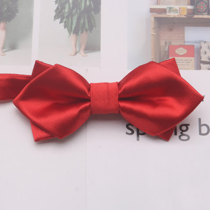 Men's Casual Solid Color Double Layered Pointed Bow Tie - Red - image 5