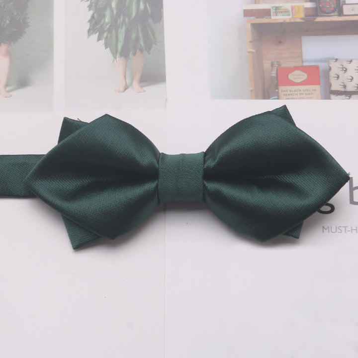 Men's Casual Solid Color Double Layered Pointed Bow Tie - Dark Green - image 7