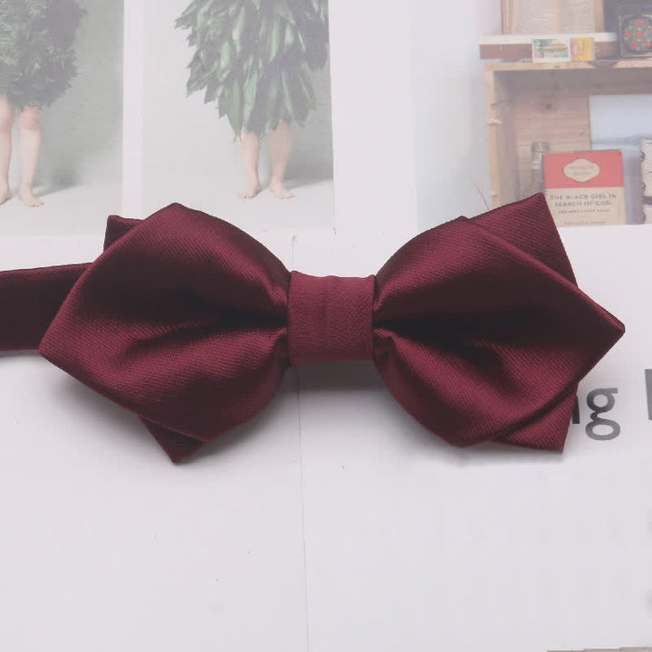 Men's Casual Solid Color Double Layered Pointed Bow Tie - Wine Red - image 6