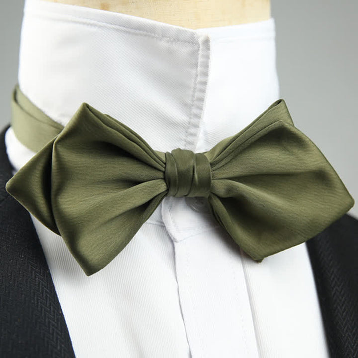 Men's Wedding Special Pointed Shape Bow Tie - OliveDrab - image 0