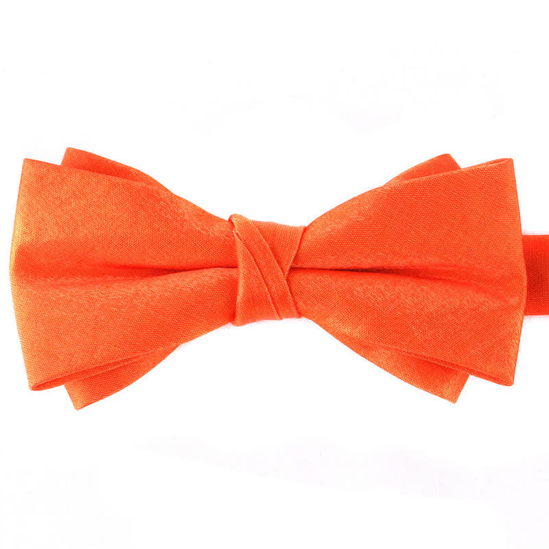 Men's Gloss Double Layer Solid Color Bow Tie - Orange - image 10