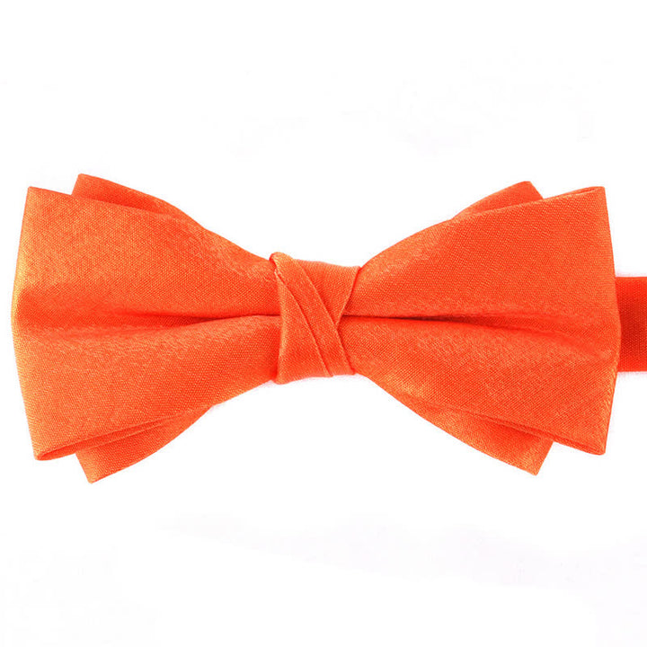 Men's Gloss Double Layer Solid Color Bow Tie - Orange - image 10