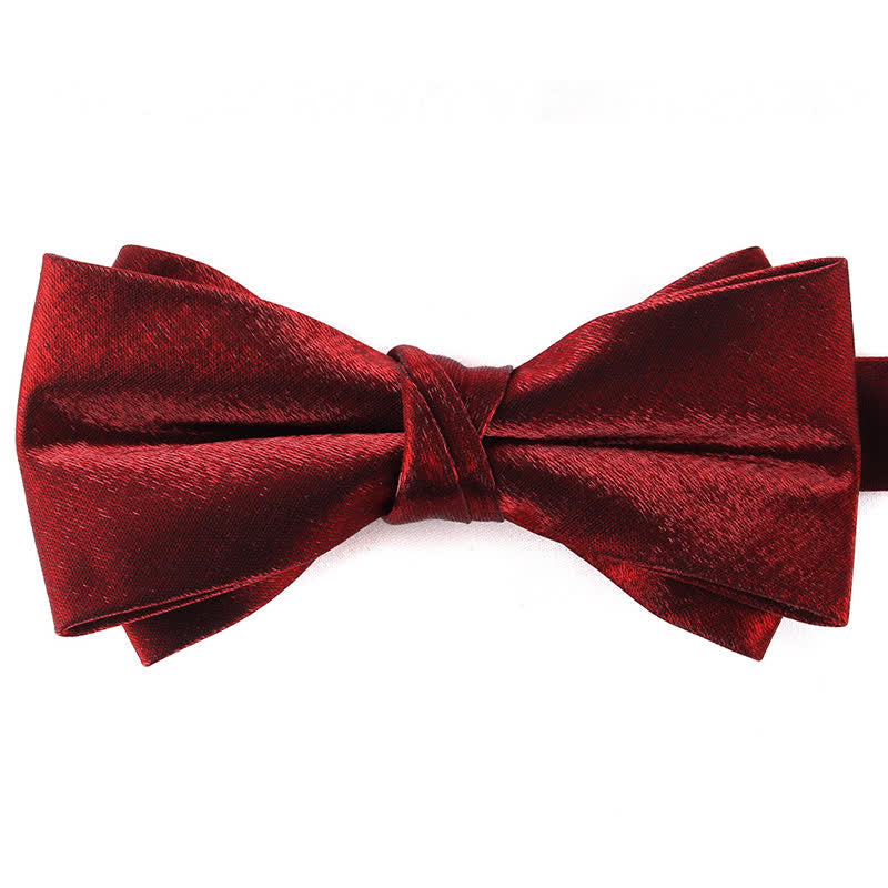 Men's Gloss Double Layer Solid Color Bow Tie - Burgundy - image 12
