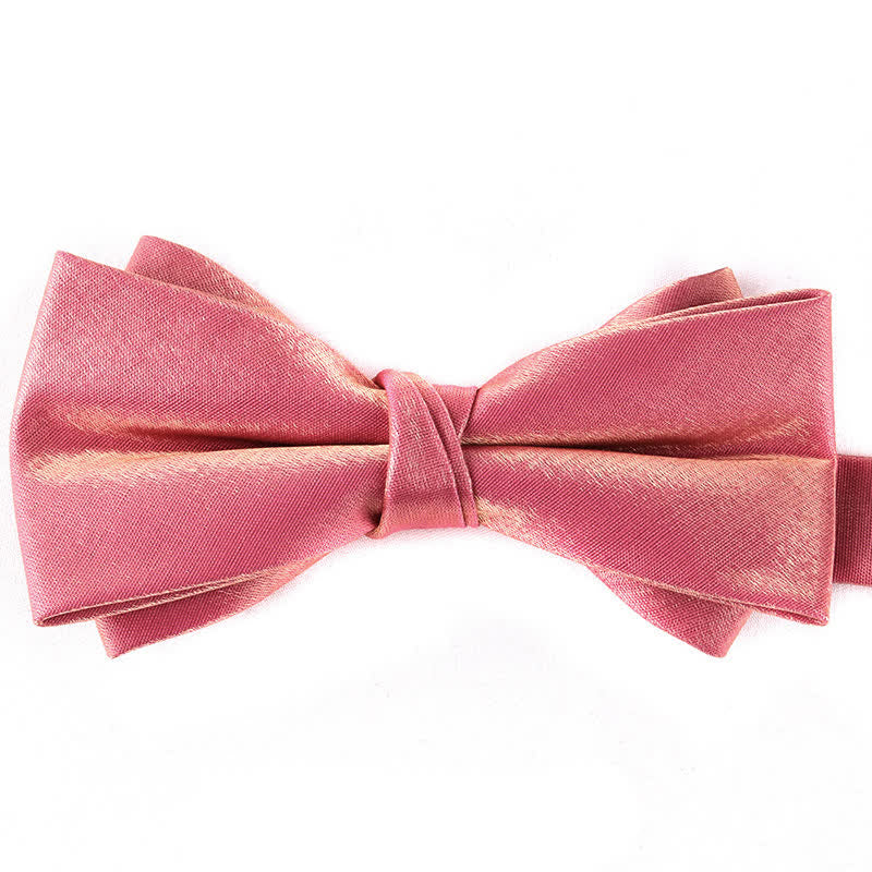 Men's Gloss Double Layer Solid Color Bow Tie - Pink - image 11