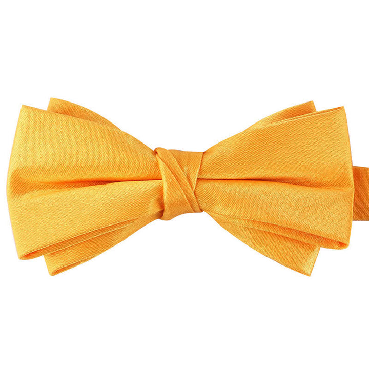 Men's Gloss Double Layer Solid Color Bow Tie - Yellow - image 9