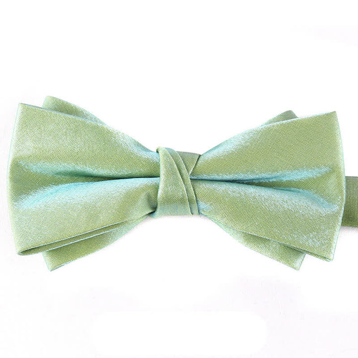Men's Gloss Double Layer Solid Color Bow Tie - PaleGreen - image 2
