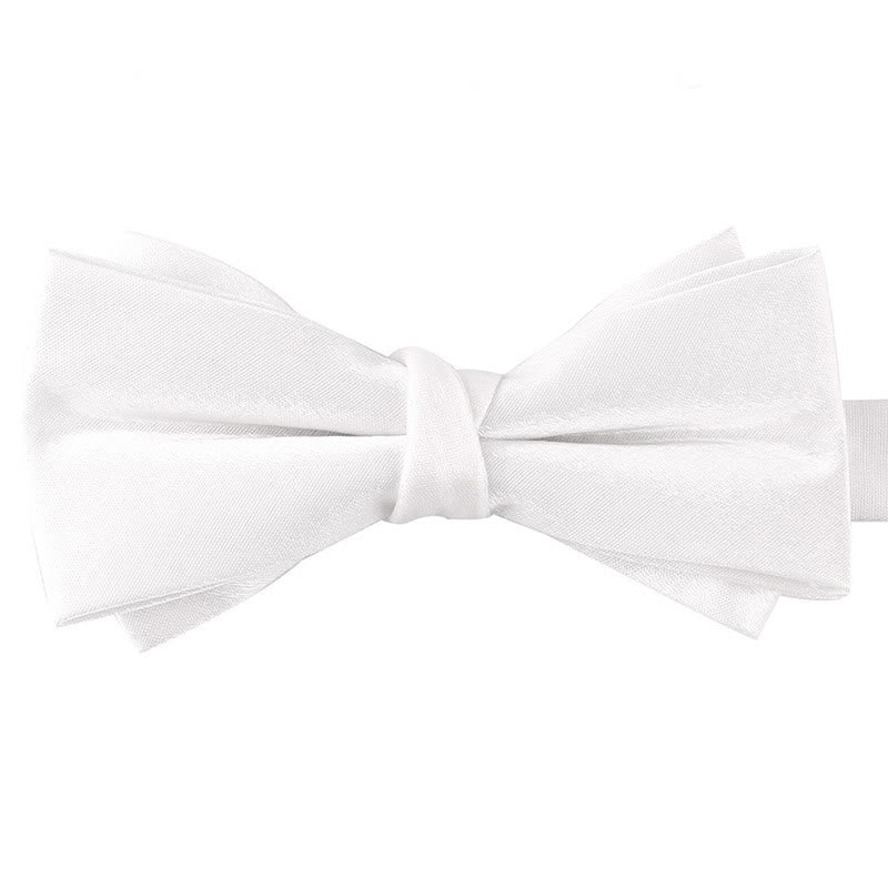 Men's Gloss Double Layer Solid Color Bow Tie - White - image 16