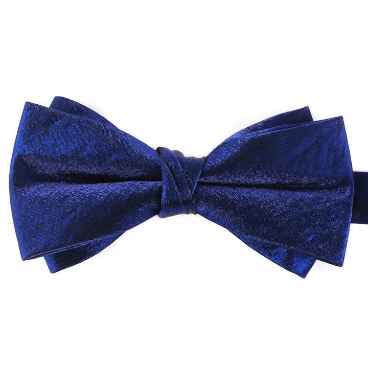 Men's Gloss Double Layer Solid Color Bow Tie - Royal - image 17