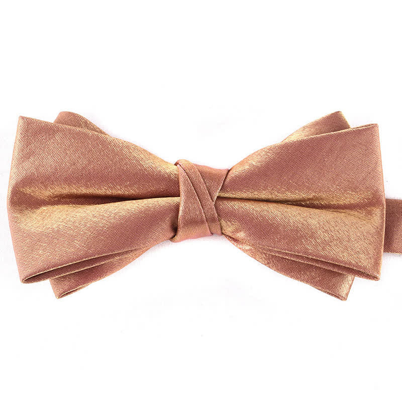 Men's Gloss Double Layer Solid Color Bow Tie - DarkSalmon - image 15