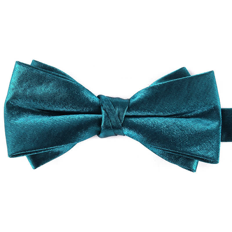 Men's Gloss Double Layer Solid Color Bow Tie - Teal - image 4