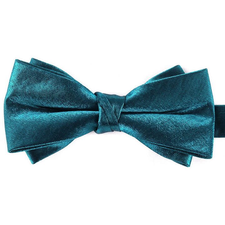 Men's Gloss Double Layer Solid Color Bow Tie - Teal - image 4