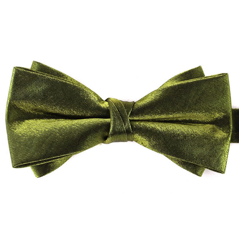 Men's Gloss Double Layer Solid Color Bow Tie - DarkOliveGreen - image 13