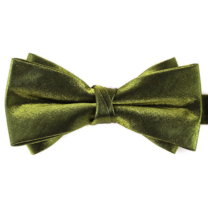 Men's Gloss Double Layer Solid Color Bow Tie - DarkOliveGreen - image 13
