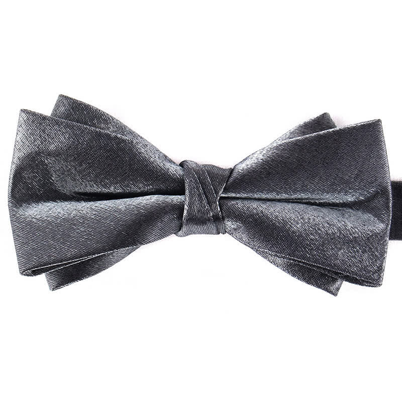 Men's Gloss Double Layer Solid Color Bow Tie - DimGray - image 14