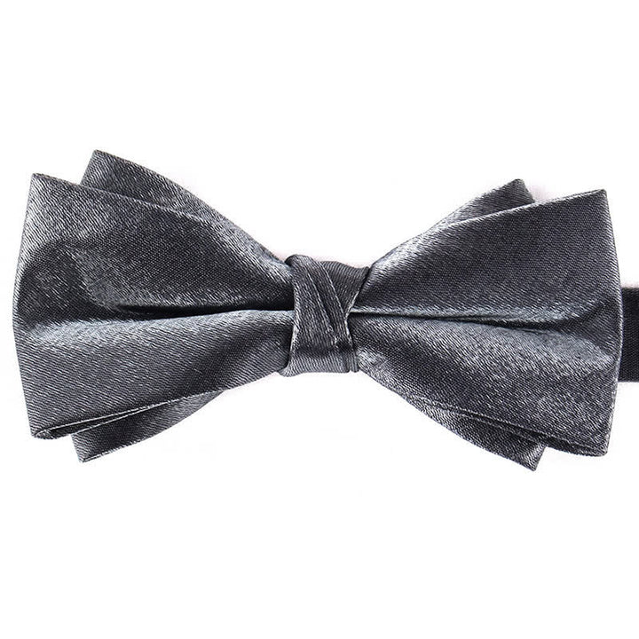 Men's Gloss Double Layer Solid Color Bow Tie - DimGray - image 14