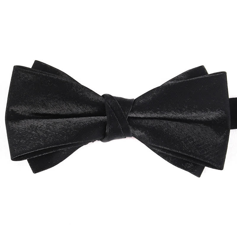 Men's Gloss Double Layer Solid Color Bow Tie - Black - image 18